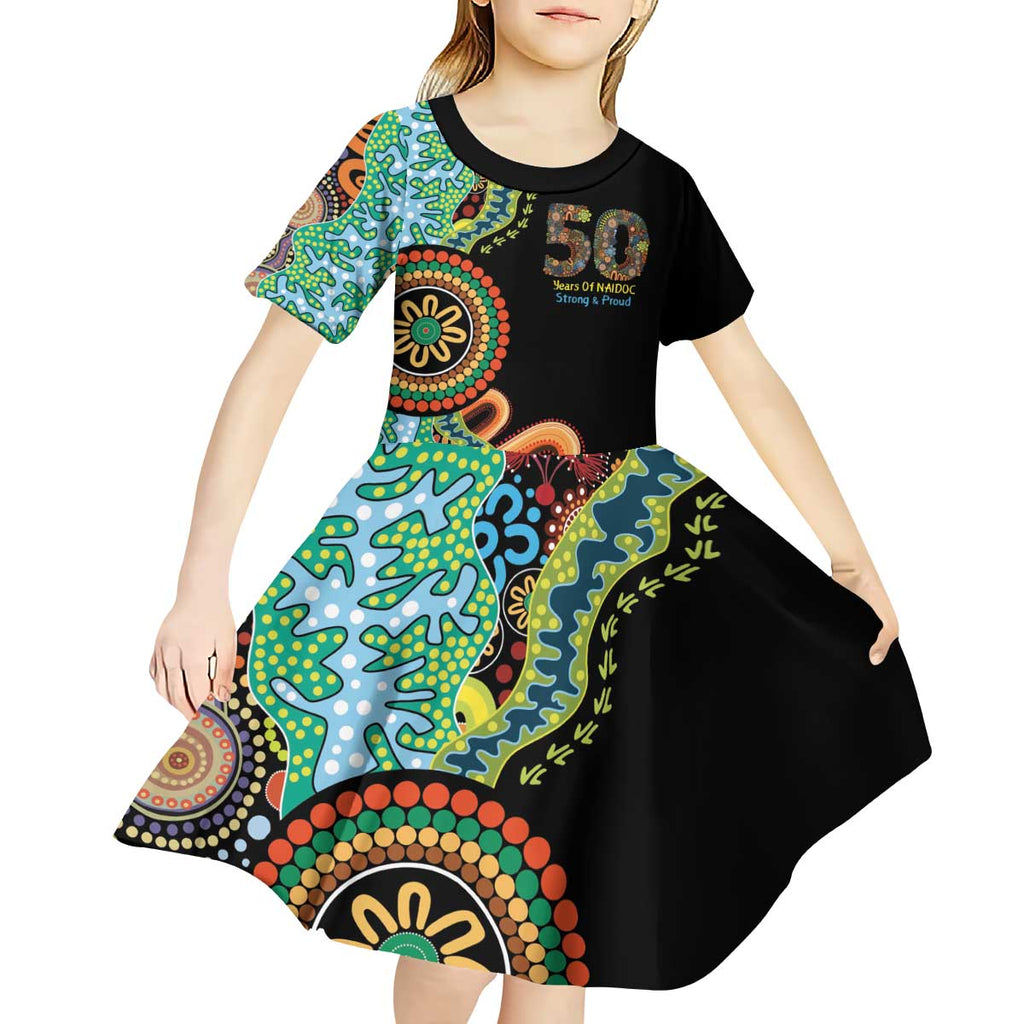 50 Years Of NAIDOC Kid Short Sleeve Dress Strong and Proud Aboriginal Dot Painting No3