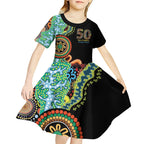 50 Years Of NAIDOC Kid Short Sleeve Dress Strong and Proud Aboriginal Dot Painting No3