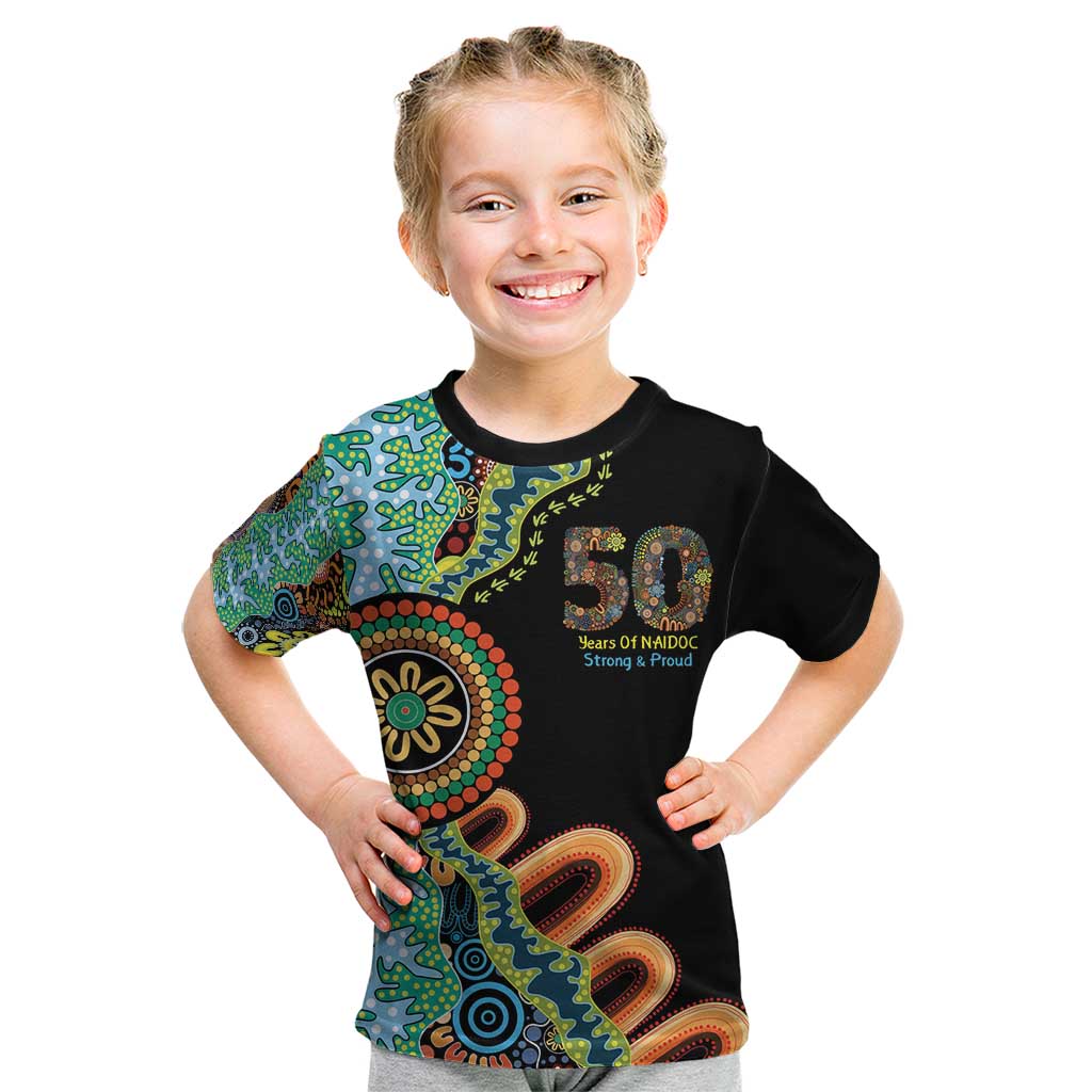 50 Years Of NAIDOC Kid T Shirt Strong and Proud Aboriginal Dot Painting No3
