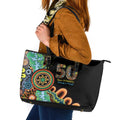 50 Years Of NAIDOC Leather Tote Bag Strong and Proud Aboriginal Dot Painting No3