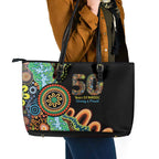 50 Years Of NAIDOC Leather Tote Bag Strong and Proud Aboriginal Dot Painting No3