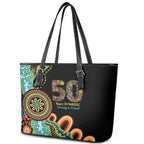 50 Years Of NAIDOC Leather Tote Bag Strong and Proud Aboriginal Dot Painting No3