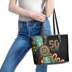50 Years Of NAIDOC Leather Tote Bag Strong and Proud Aboriginal Dot Painting No3