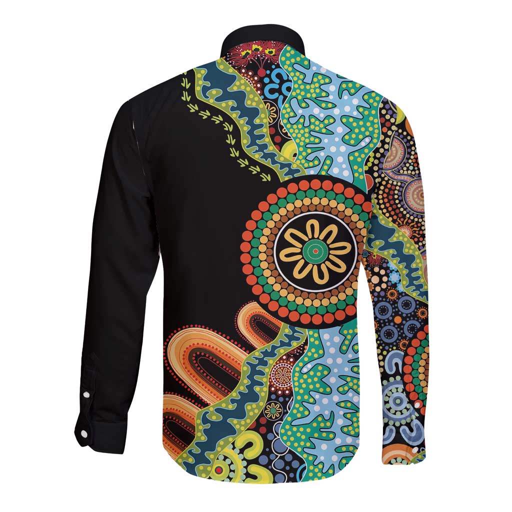 50 Years Of NAIDOC Long Sleeve Button Shirt Strong and Proud Aboriginal Dot Painting No3