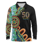 50 Years Of NAIDOC Long Sleeve Polo Shirt Strong and Proud Aboriginal Dot Painting No3