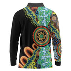 50 Years Of NAIDOC Long Sleeve Polo Shirt Strong and Proud Aboriginal Dot Painting No3