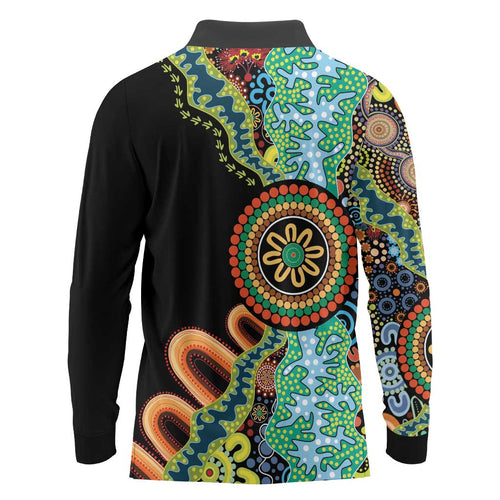 50 Years Of NAIDOC Long Sleeve Polo Shirt Strong and Proud Aboriginal Dot Painting No3