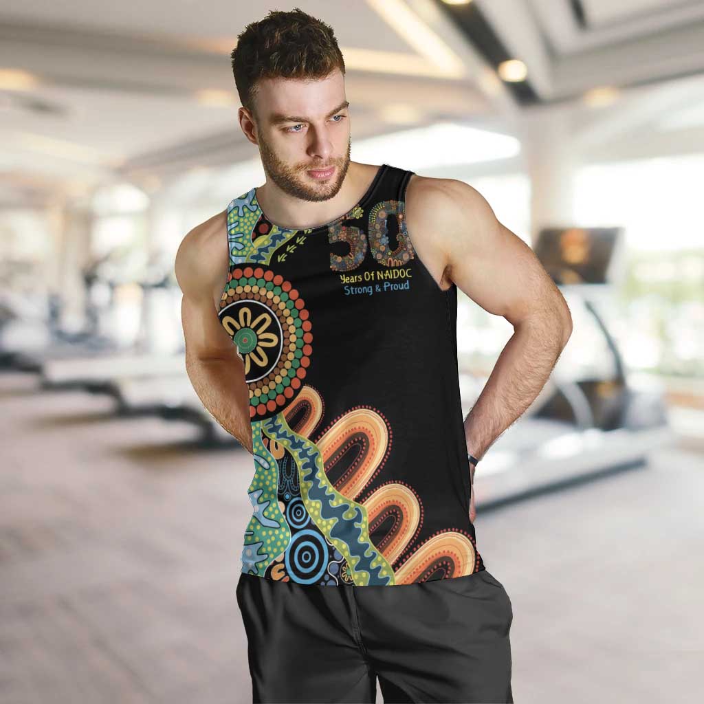 50 Years Of NAIDOC Men Tank Top Strong and Proud Aboriginal Dot Painting No3