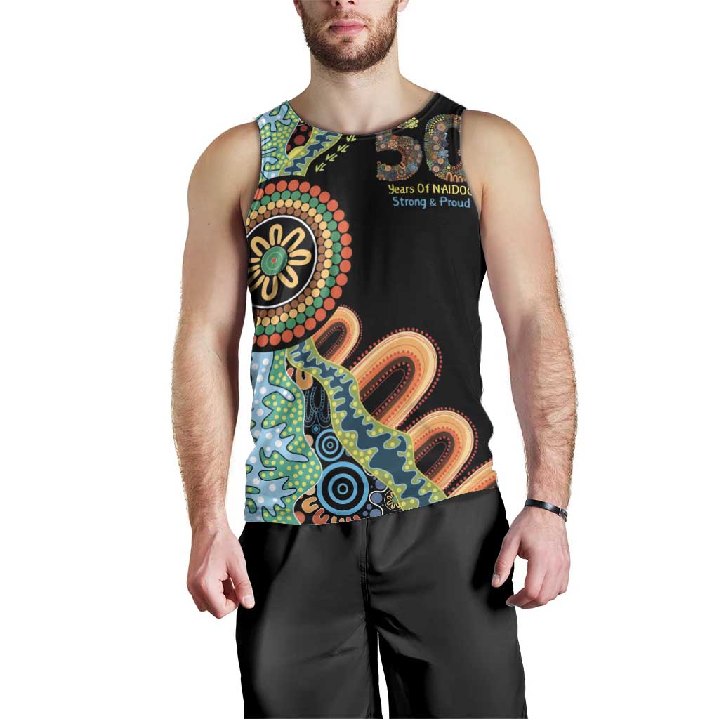 50 Years Of NAIDOC Men Tank Top Strong and Proud Aboriginal Dot Painting No3