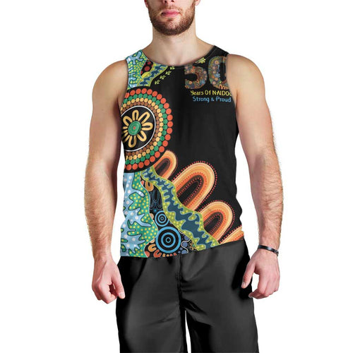 50 Years Of NAIDOC Men Tank Top Strong and Proud Aboriginal Dot Painting No3