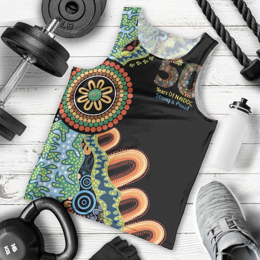 50 Years Of NAIDOC Men Tank Top Strong and Proud Aboriginal Dot Painting No3