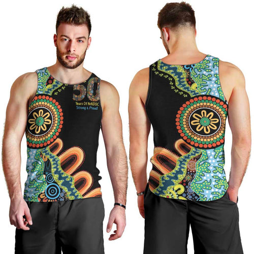 50 Years Of NAIDOC Men Tank Top Strong and Proud Aboriginal Dot Painting No3