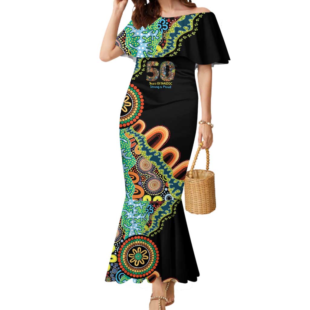 50 Years Of NAIDOC Mermaid Dress Strong and Proud Aboriginal Dot Painting No3