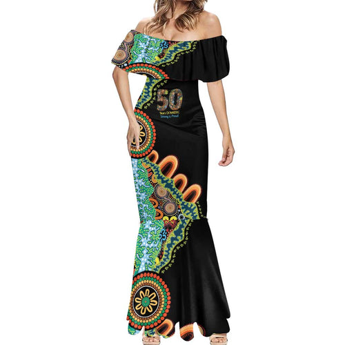 50 Years Of NAIDOC Mermaid Dress Strong and Proud Aboriginal Dot Painting No3