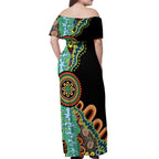 50 Years Of NAIDOC Off Shoulder Maxi Dress Strong and Proud Aboriginal Dot Painting No3