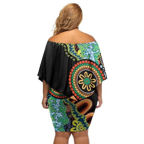 50 Years Of NAIDOC Off Shoulder Short Dress Strong and Proud Aboriginal Dot Painting No3