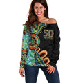50 Years Of NAIDOC Off Shoulder Sweater Strong and Proud Aboriginal Dot Painting No3