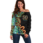 50 Years Of NAIDOC Off Shoulder Sweater Strong and Proud Aboriginal Dot Painting No3