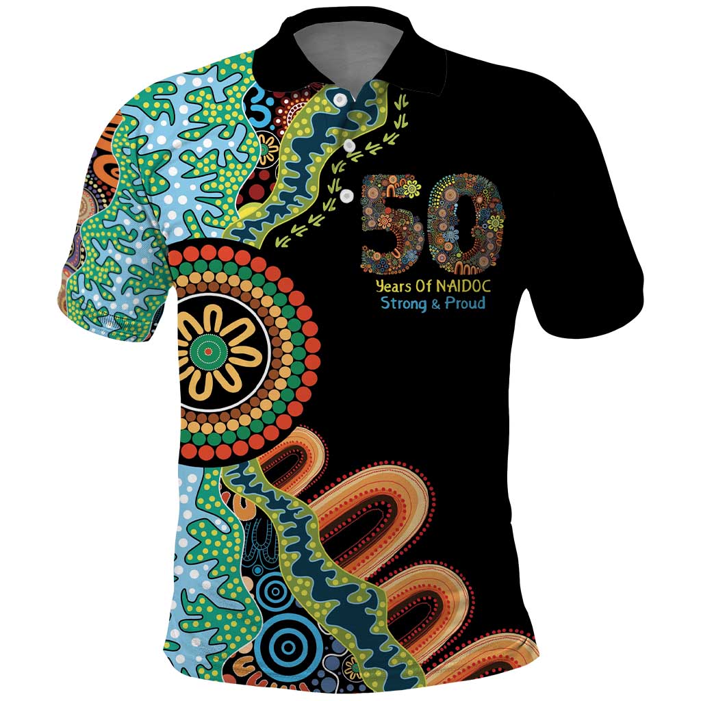 50 Years Of NAIDOC Polo Shirt Strong and Proud Aboriginal Dot Painting No3