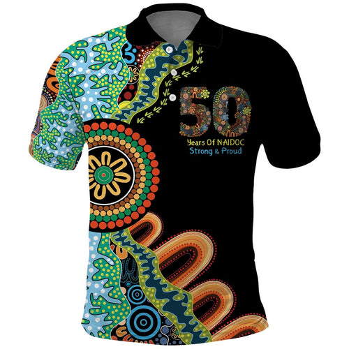 50 Years Of NAIDOC Polo Shirt Strong and Proud Aboriginal Dot Painting No3