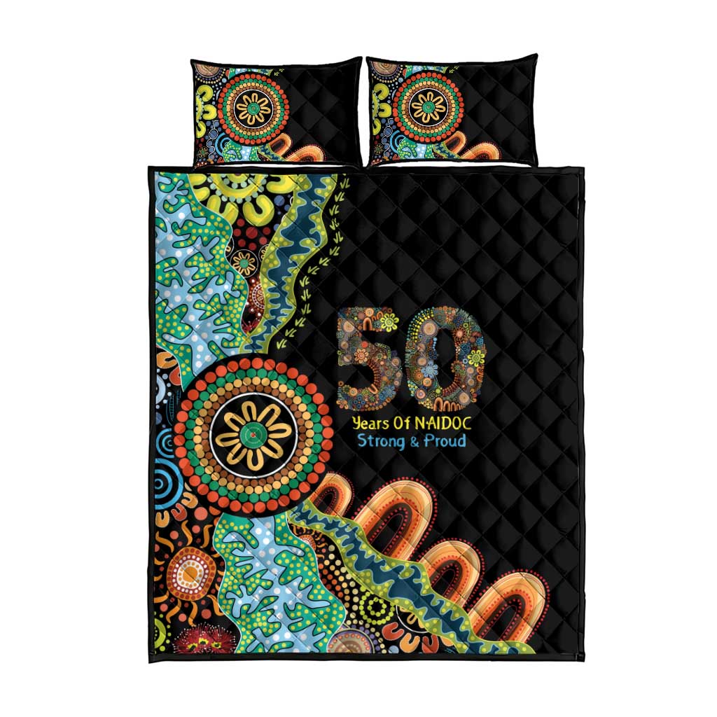 50 Years Of NAIDOC Quilt Bed Set Strong and Proud Aboriginal Dot Painting No3