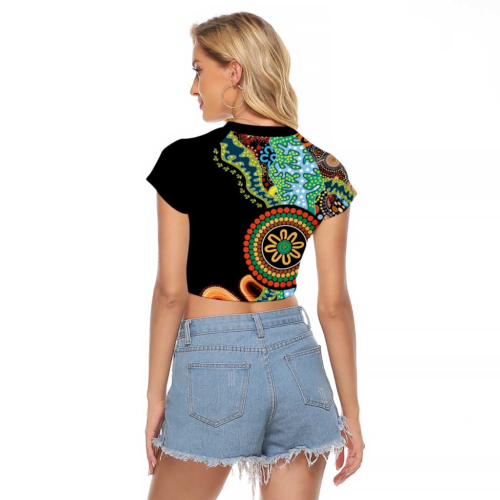 50 Years Of NAIDOC Raglan Cropped T Shirt Strong and Proud Aboriginal Dot Painting No3