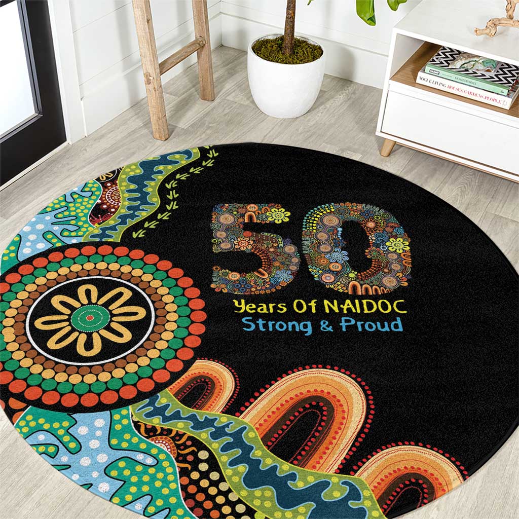 50 Years Of NAIDOC Round Carpet Strong and Proud Aboriginal Dot Painting No3