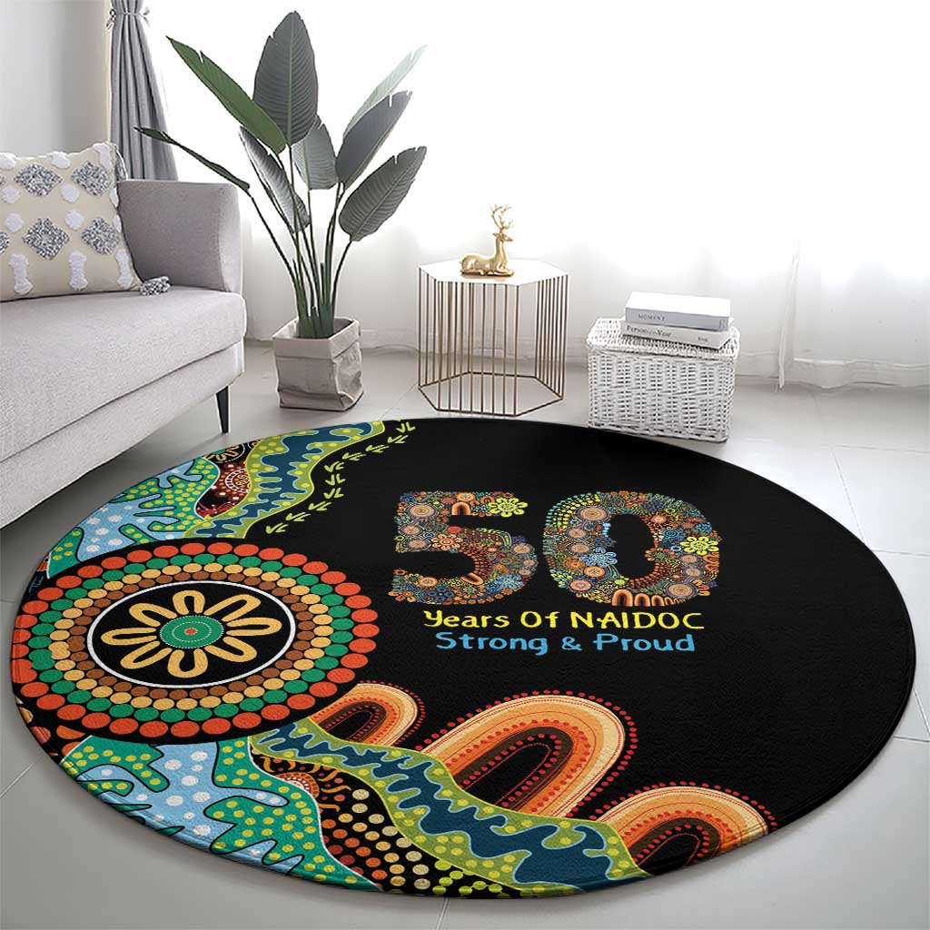 50 Years Of NAIDOC Round Carpet Strong and Proud Aboriginal Dot Painting No3