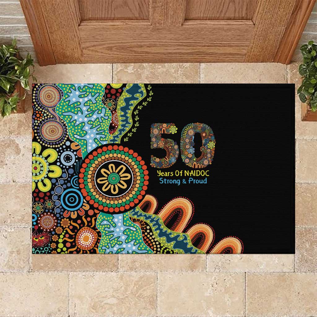 50 Years Of NAIDOC Rubber Doormat Strong and Proud Aboriginal Dot Painting No3