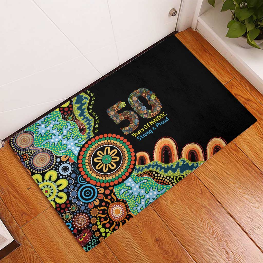 50 Years Of NAIDOC Rubber Doormat Strong and Proud Aboriginal Dot Painting No3