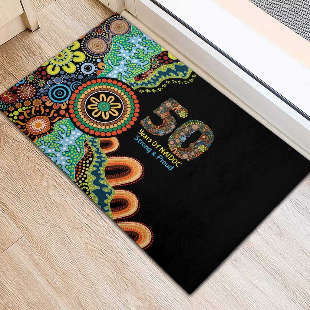 50 Years Of NAIDOC Rubber Doormat Strong and Proud Aboriginal Dot Painting No3