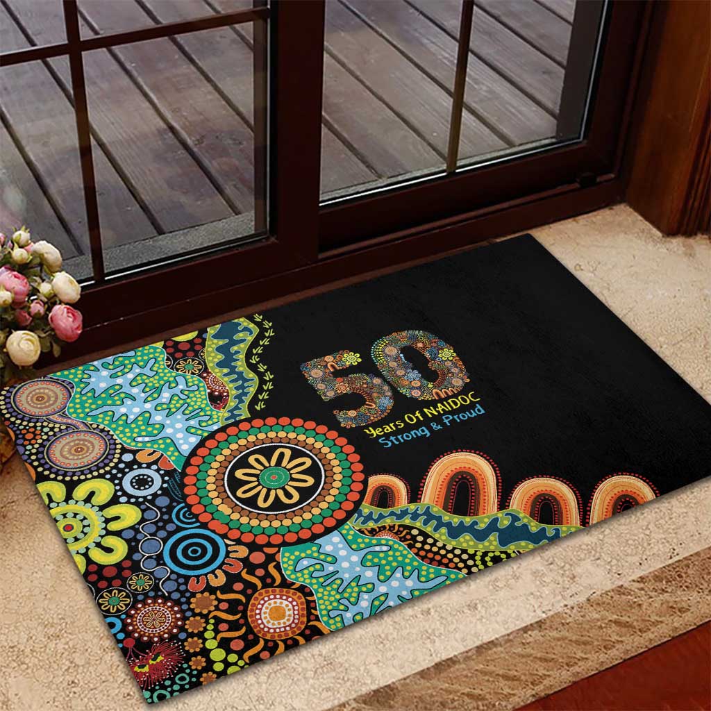 50 Years Of NAIDOC Rubber Doormat Strong and Proud Aboriginal Dot Painting No3