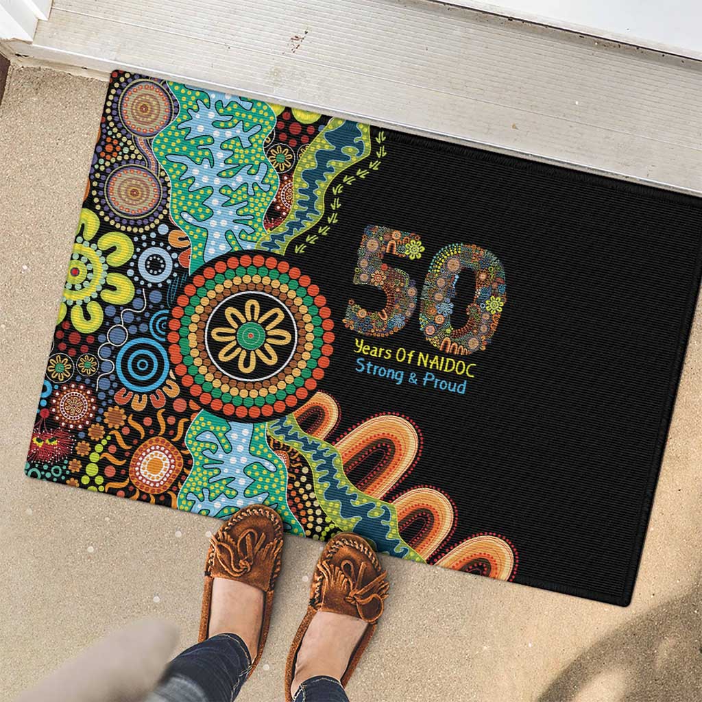 50 Years Of NAIDOC Rubber Doormat Strong and Proud Aboriginal Dot Painting No3