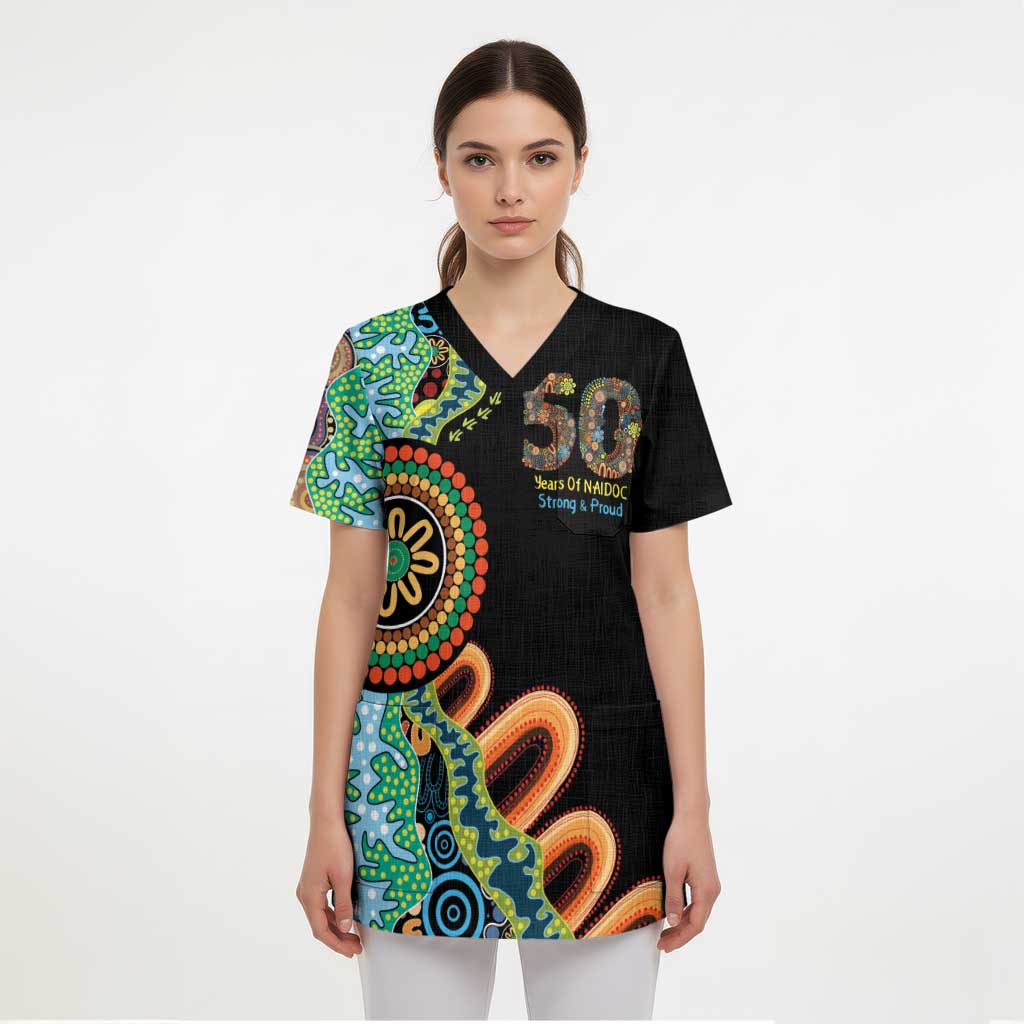 50 Years Of NAIDOC Scrub Top Strong and Proud Aboriginal Dot Painting No3 - Aussie Hoodie