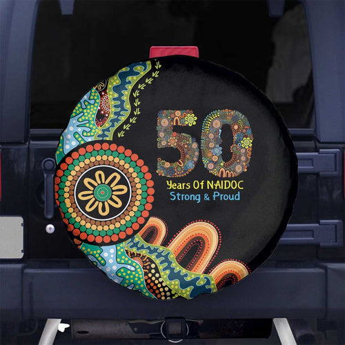 50 Years Of NAIDOC Spare Tire Cover Strong and Proud Aboriginal Dot Painting No3