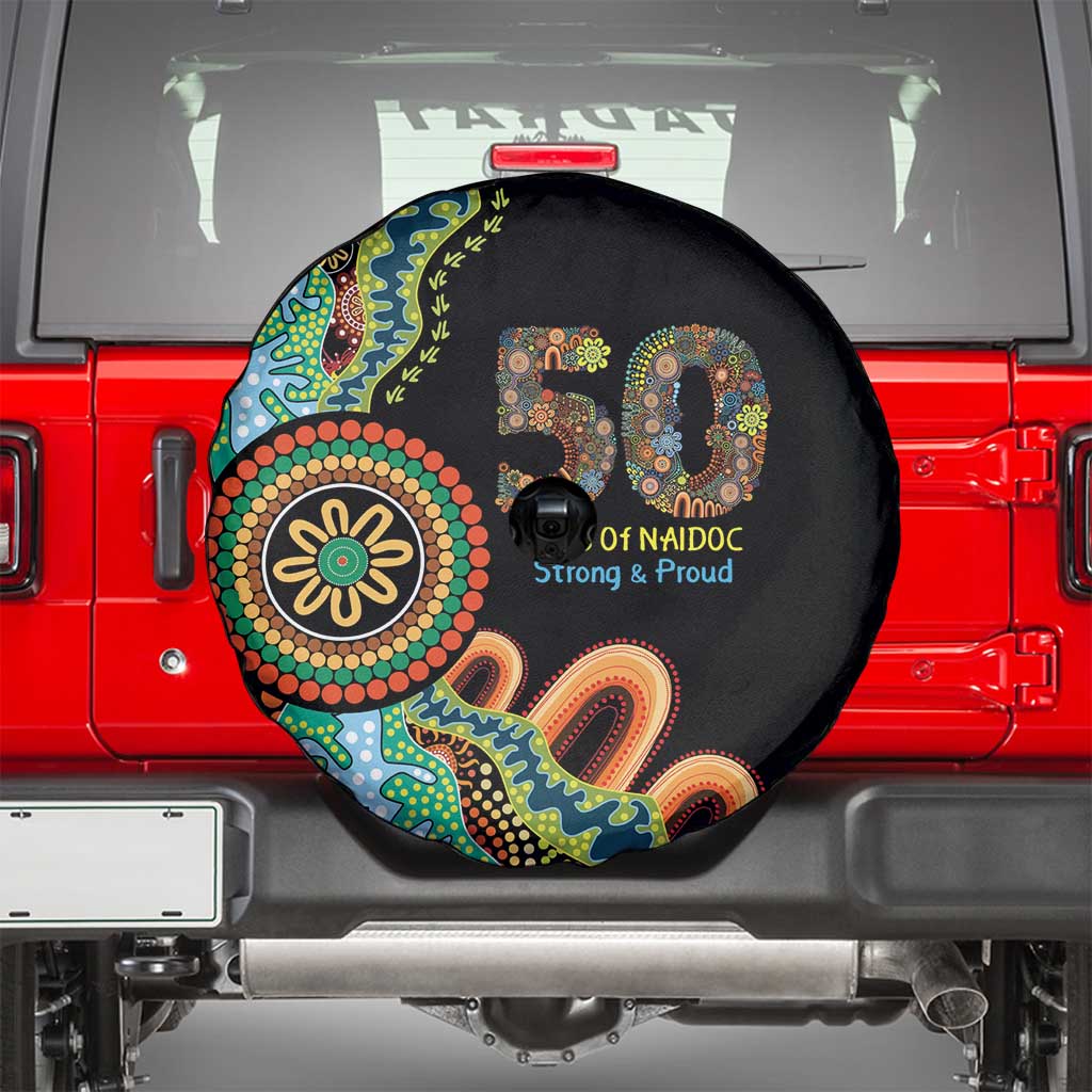 50 Years Of NAIDOC Spare Tire Cover Strong and Proud Aboriginal Dot Painting No3
