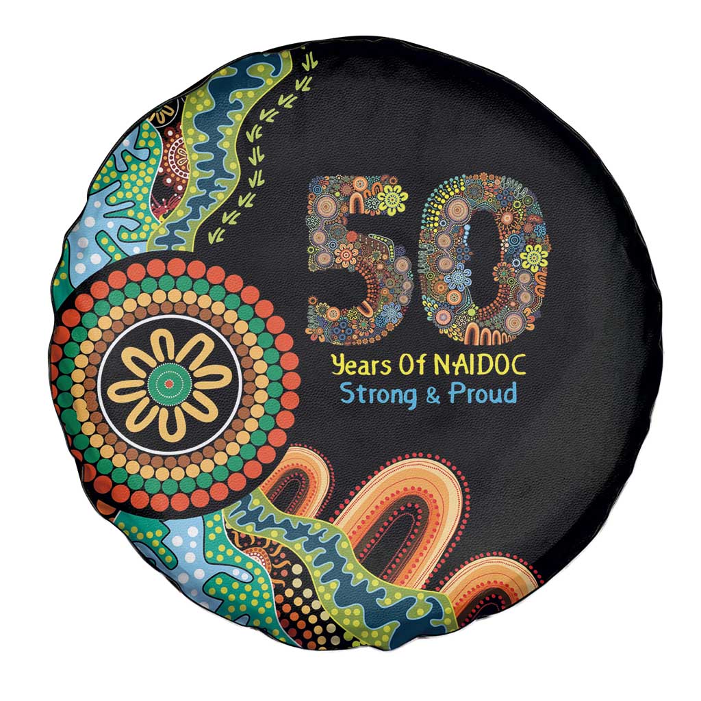 50 Years Of NAIDOC Spare Tire Cover Strong and Proud Aboriginal Dot Painting No3