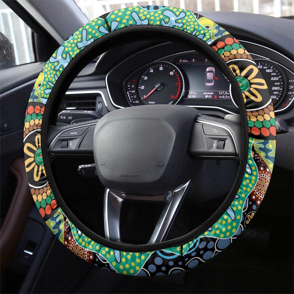 50 Years Of NAIDOC Steering Wheel Cover Strong and Proud Aboriginal Dot Painting No3