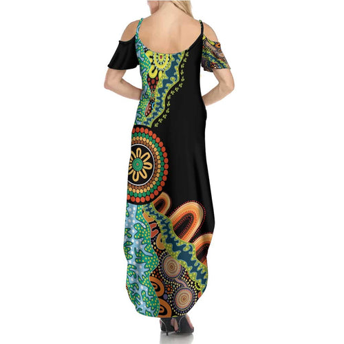 50 Years Of NAIDOC Summer Maxi Dress Strong and Proud Aboriginal Dot Painting No3