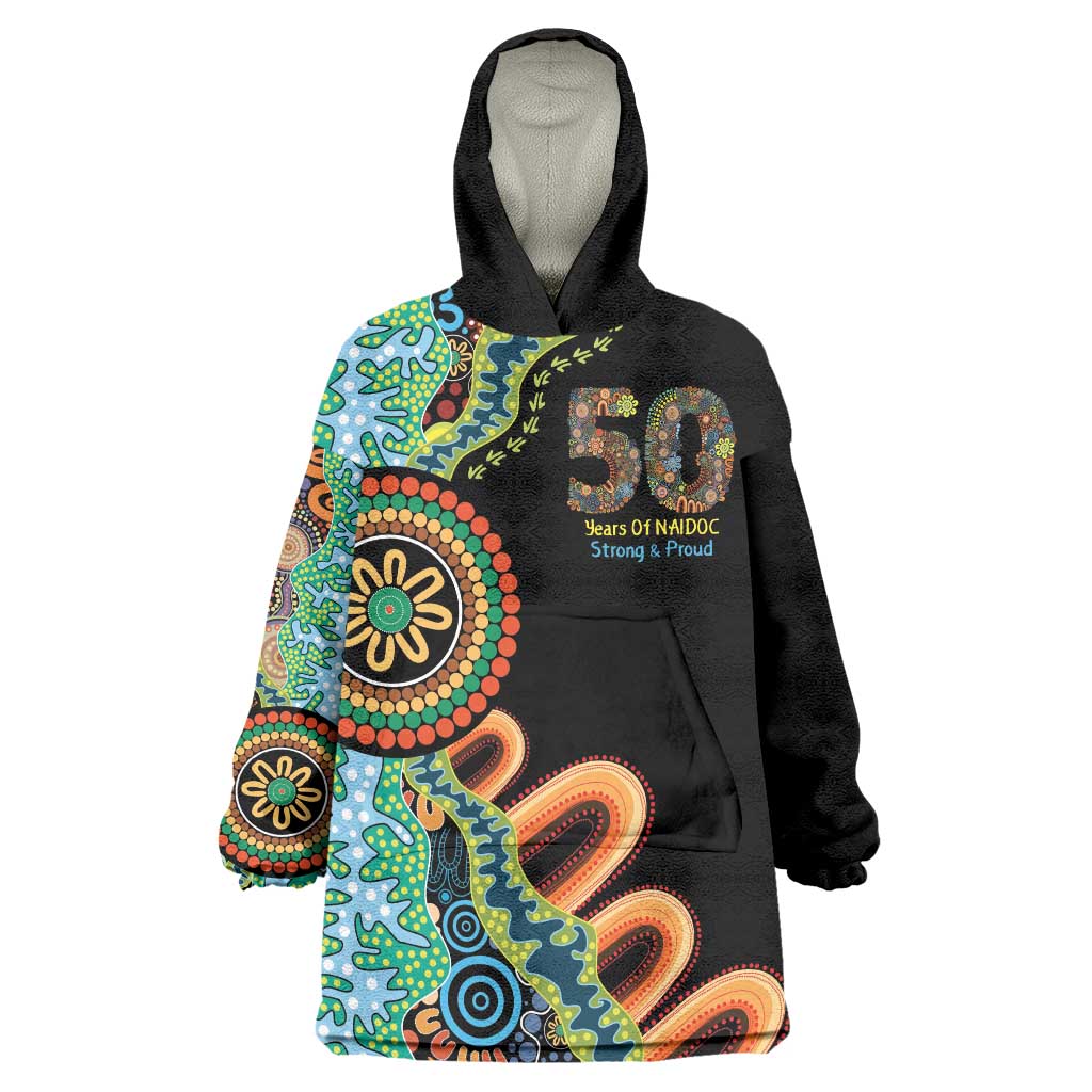 50 Years Of NAIDOC Wearable Blanket Hoodie Strong and Proud Aboriginal Dot Painting No3
