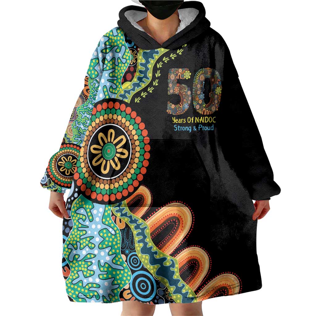 50 Years Of NAIDOC Wearable Blanket Hoodie Strong and Proud Aboriginal Dot Painting No3
