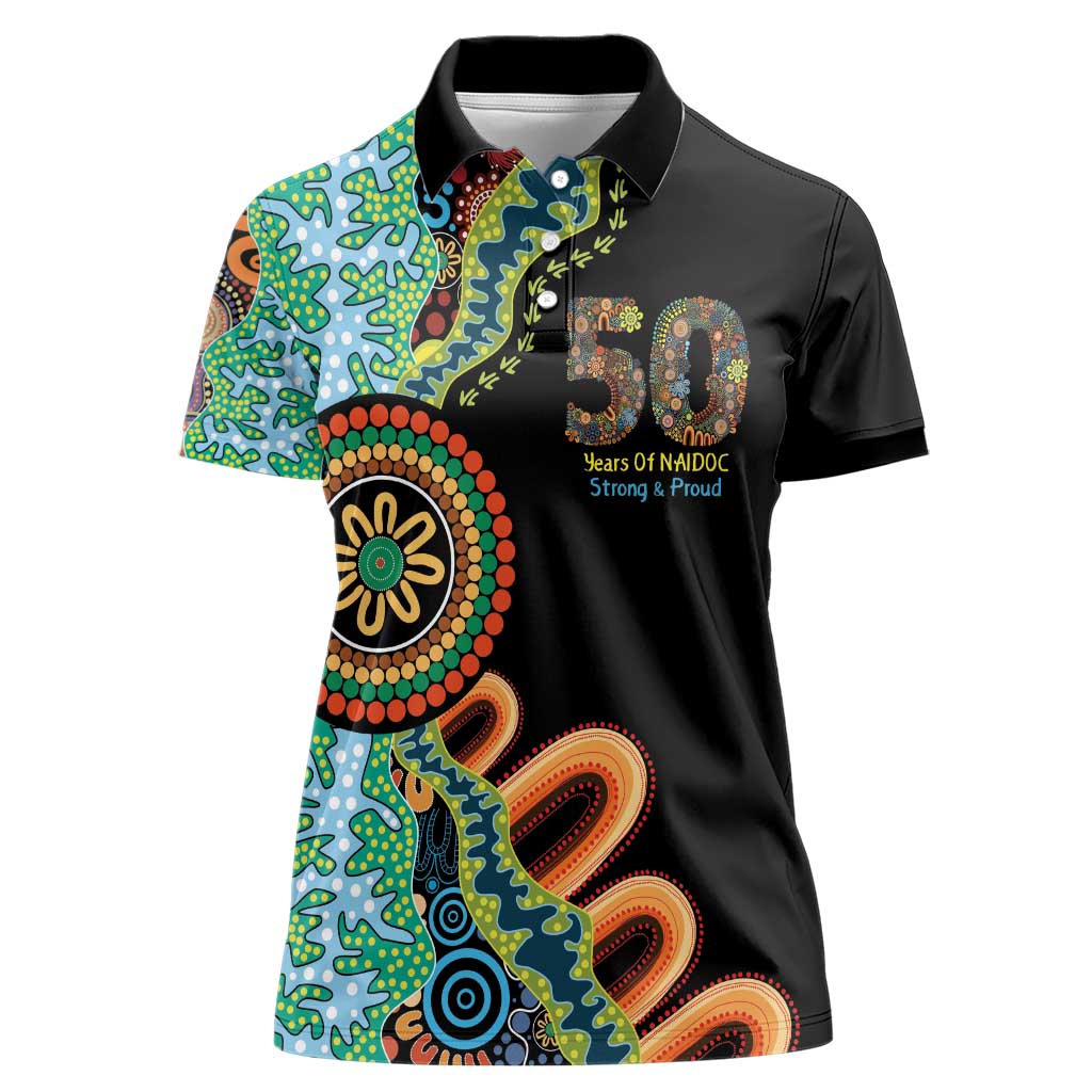 50 Years Of NAIDOC Women Polo Shirt Strong and Proud Aboriginal Dot Painting No3
