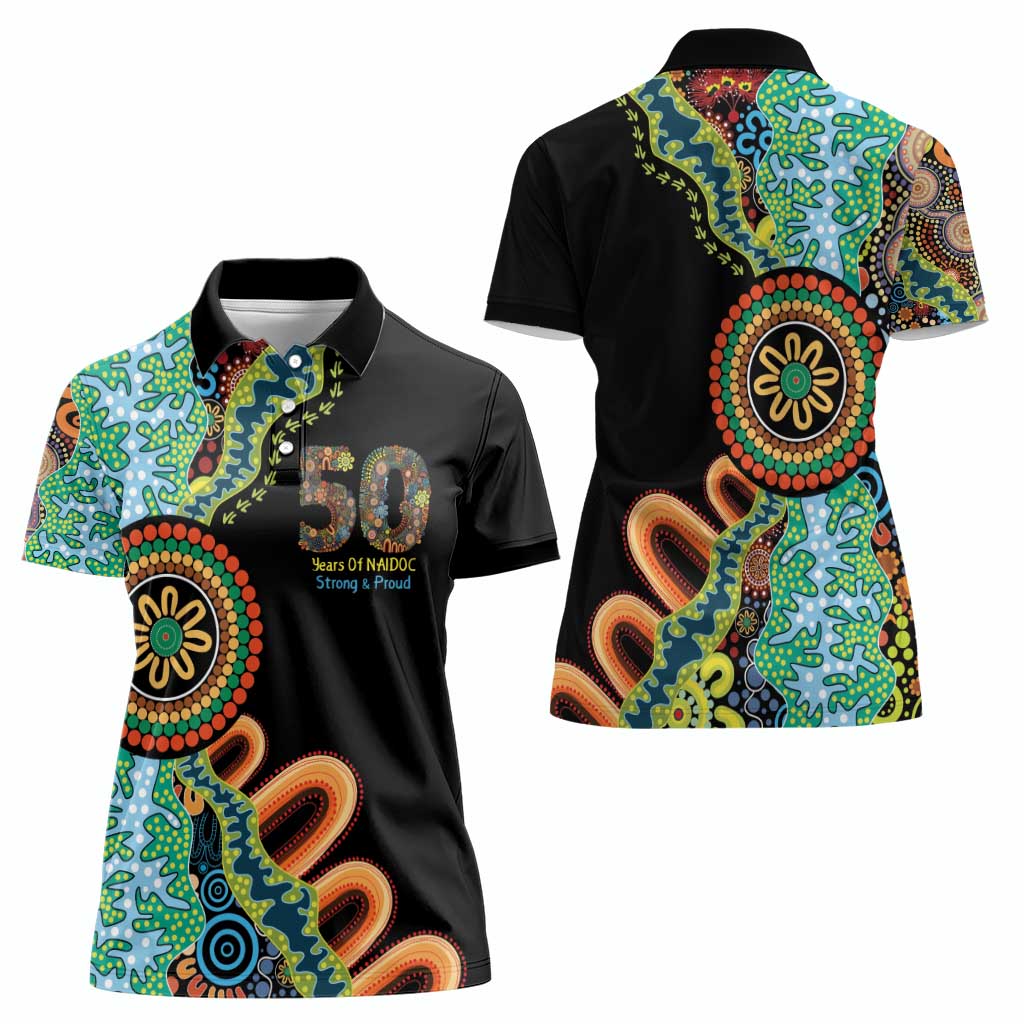 50 Years Of NAIDOC Women Polo Shirt Strong and Proud Aboriginal Dot Painting No3