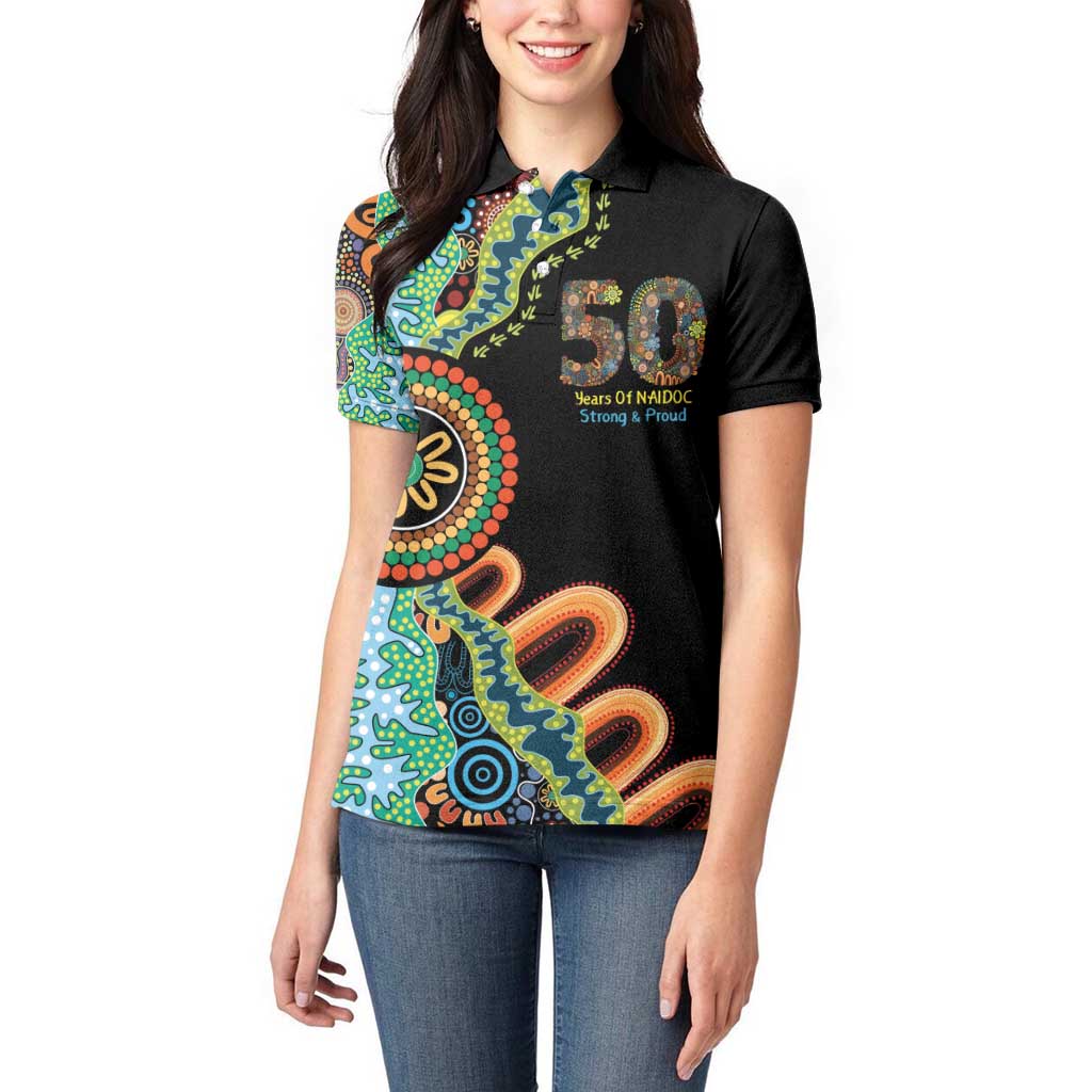 50 Years Of NAIDOC Women Polo Shirt Strong and Proud Aboriginal Dot Painting No3