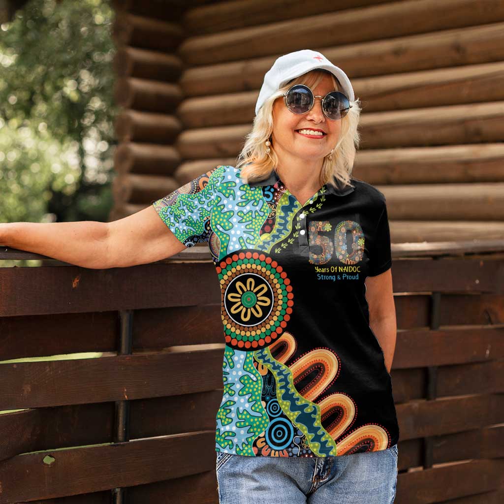 50 Years Of NAIDOC Women Polo Shirt Strong and Proud Aboriginal Dot Painting No3