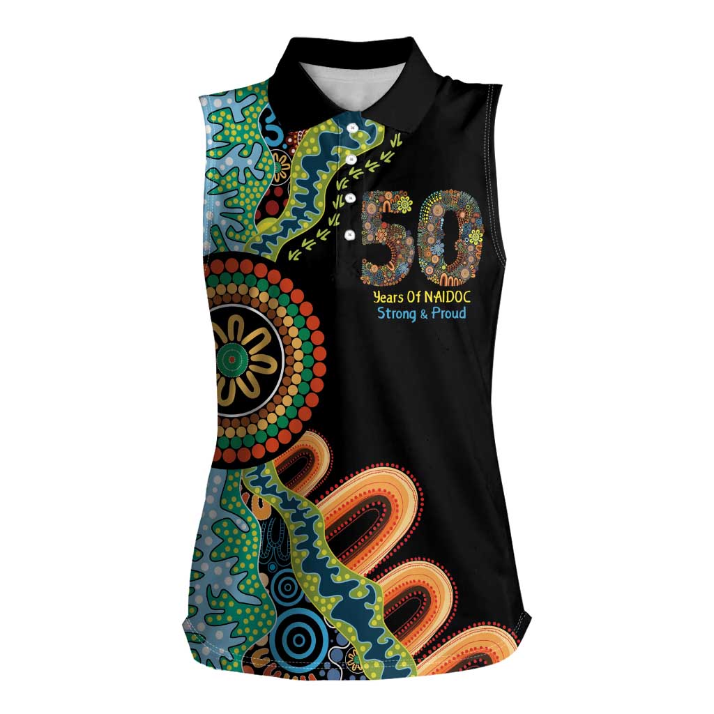 50 Years Of NAIDOC Women Sleeveless Polo Shirt Strong and Proud Aboriginal Dot Painting No3