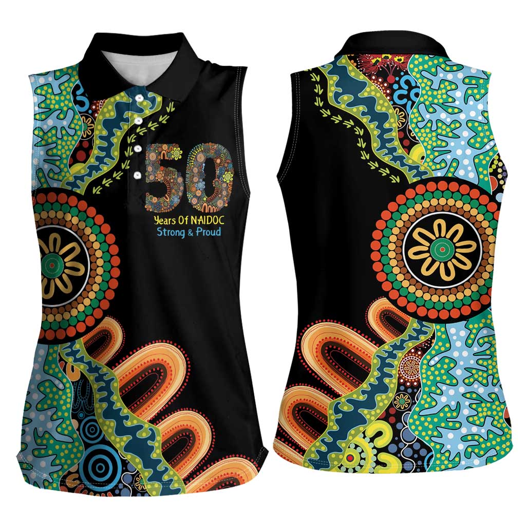 50 Years Of NAIDOC Women Sleeveless Polo Shirt Strong and Proud Aboriginal Dot Painting No3