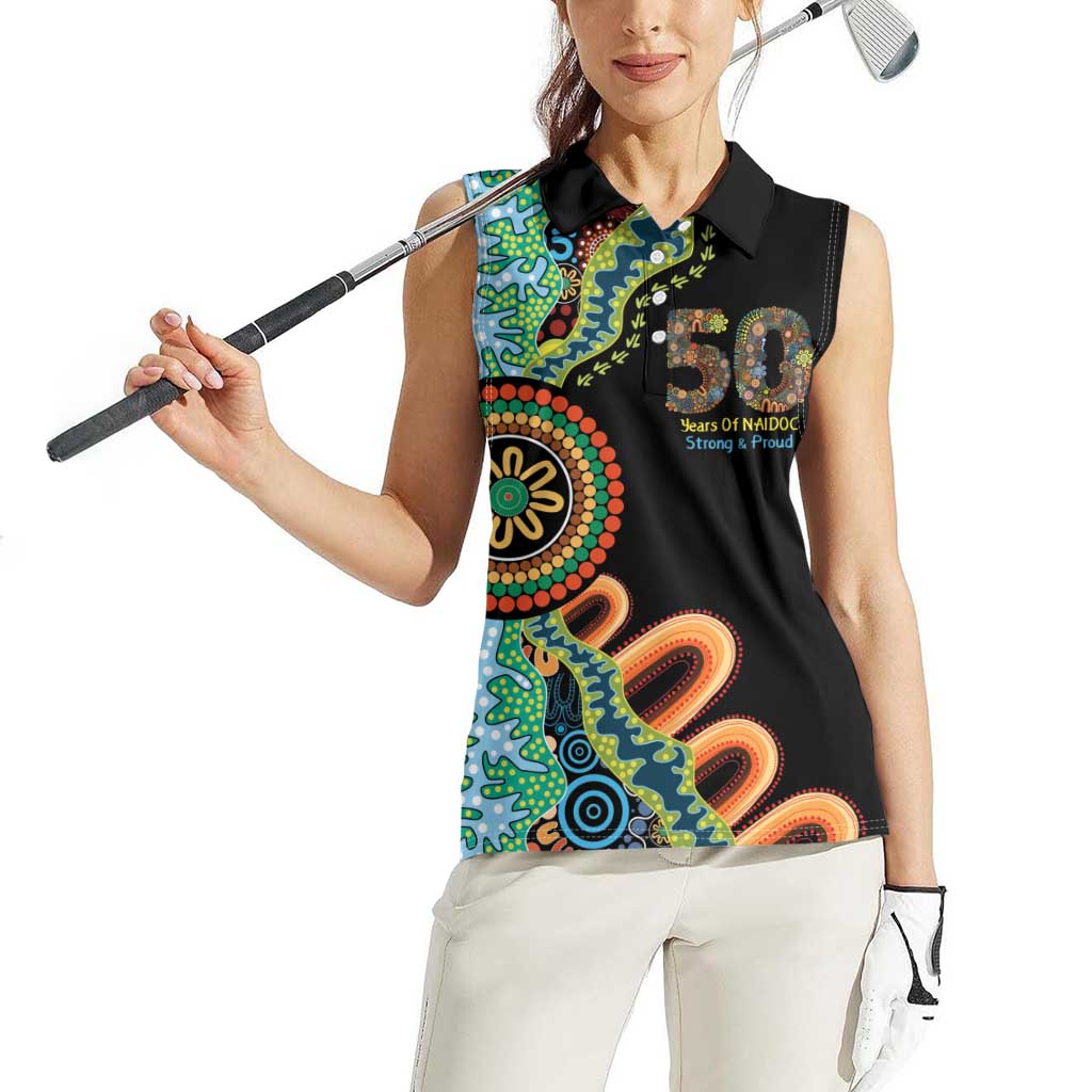 50 Years Of NAIDOC Women Sleeveless Polo Shirt Strong and Proud Aboriginal Dot Painting No3