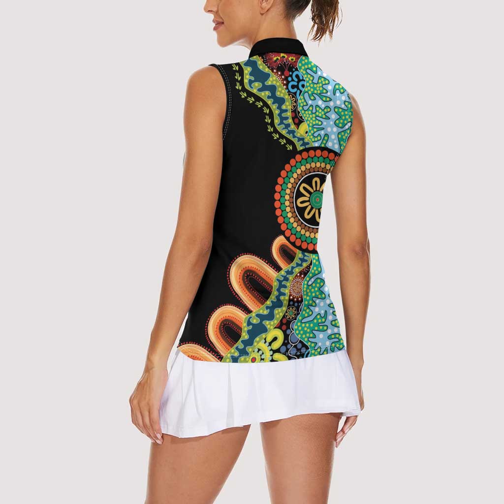 50 Years Of NAIDOC Women Sleeveless Polo Shirt Strong and Proud Aboriginal Dot Painting No3