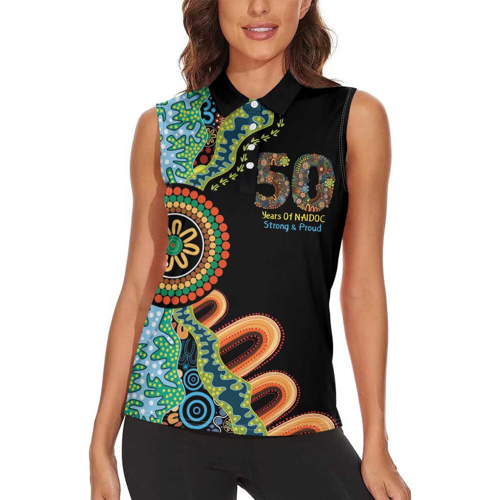 50 Years Of NAIDOC Women Sleeveless Polo Shirt Strong and Proud Aboriginal Dot Painting No3